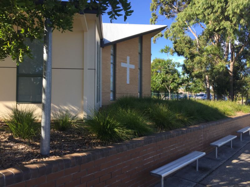 St Columba Anglican School Chapel And Garden Behind Waiting Area With Seating St Columba Anglican School Chapel And Garden Behind Waiting Area With Seating
